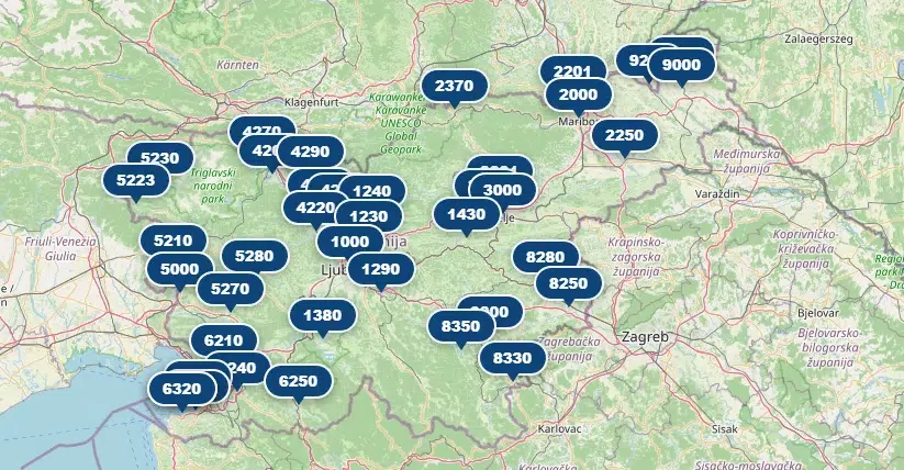 Zemljevid poštnih številk Slovenije